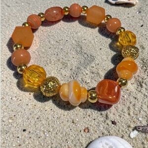 Elegant Gold and Orange Beaded Bracelet